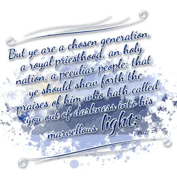 1 Peter 2:9 – But ye are a chosen generation, a royal priesthood, an holy nation, a peculiar people; that ye should shew forth the praises of him who hath called…