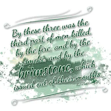 Revelation 9:18 – By these three was the third part of men killed, by the fire, and by the smoke, and by the brimstone, which issued out of their mouths.